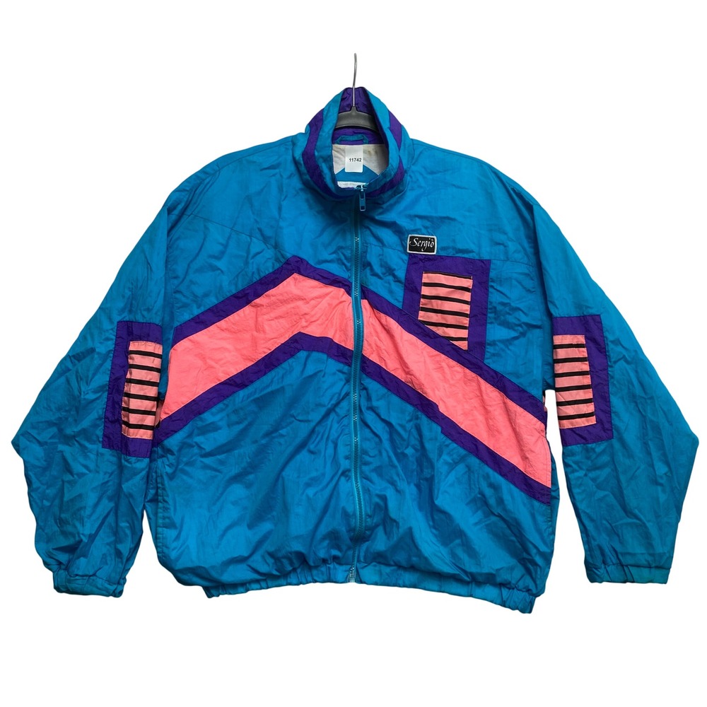Sergio Valente Windbreaker Jacket Mens Large Blue Pink 80s Retro Colorblock